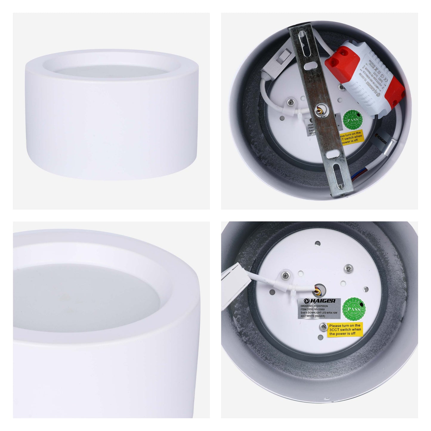 Современный светильник&nbsp; MIRA, накладной LED Downlight, 10W / 20W / 30W, 3CCT (4000K / 6000K), белый / чёрный, металлический корпус
