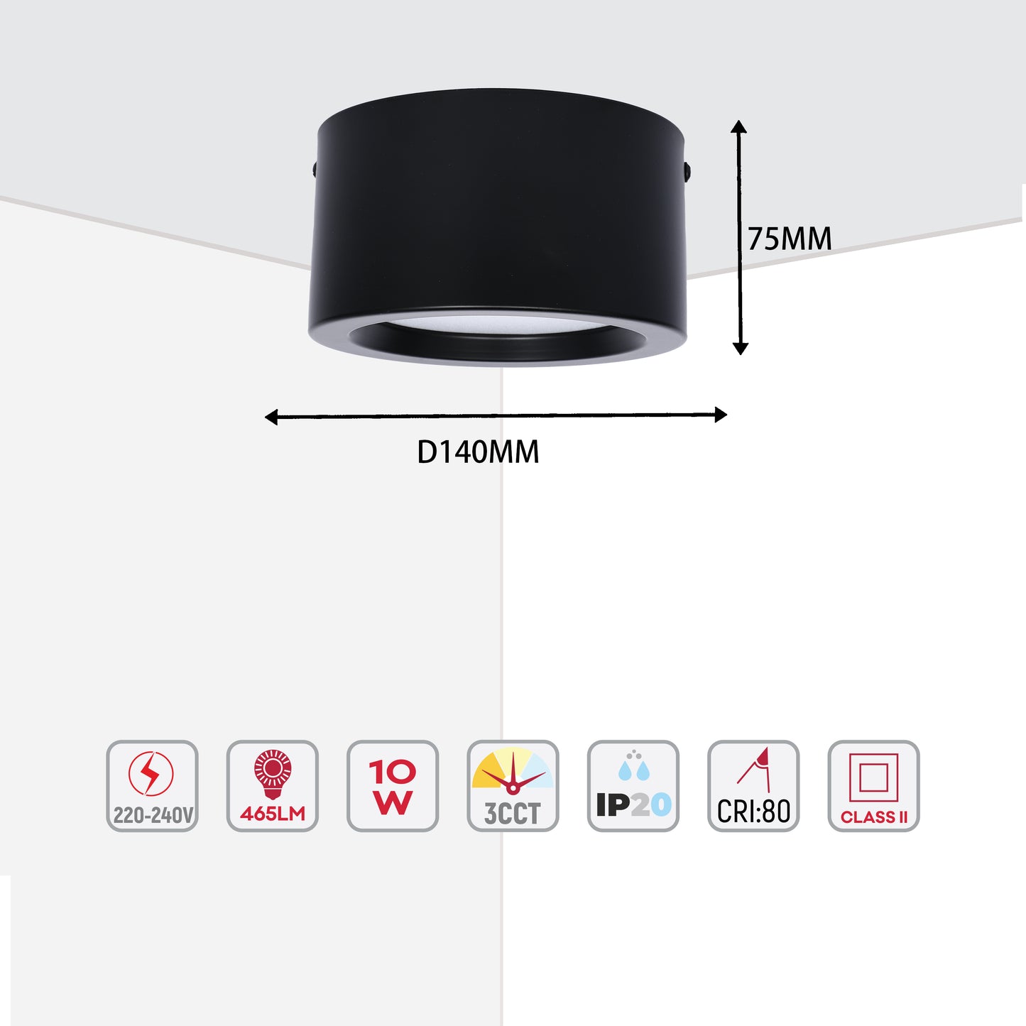 Современный светильник&nbsp; MIRA, накладной LED Downlight, 10W / 20W / 30W, 3CCT (4000K / 6000K), белый / чёрный, металлический корпус