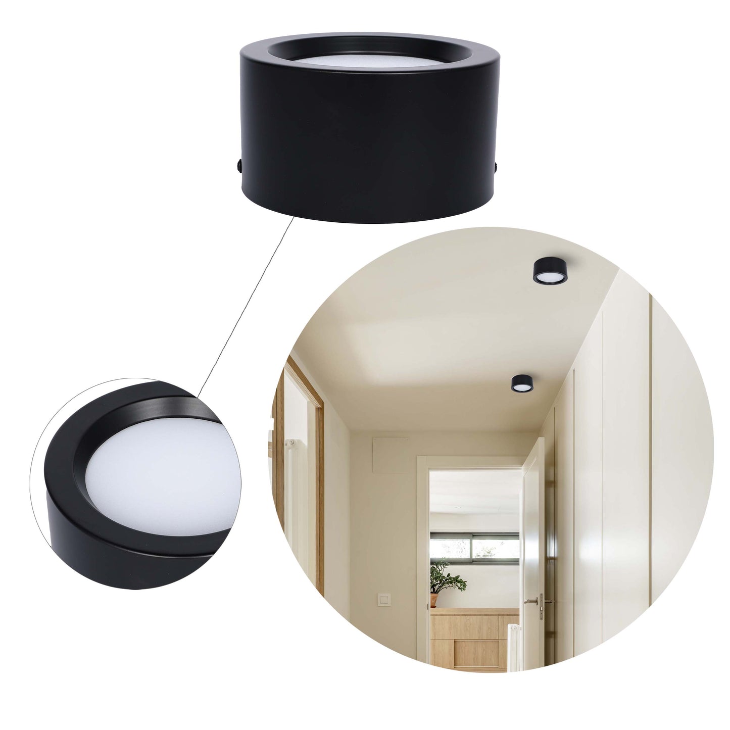 Современный светильник&nbsp; MIRA, накладной LED Downlight, 10W / 20W / 30W, 3CCT (4000K / 6000K), белый / чёрный, металлический корпус