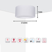 Современный светильник&nbsp; MIRA, накладной LED Downlight, 10W / 20W / 30W, 3CCT (4000K / 6000K), белый / чёрный, металлический корпус