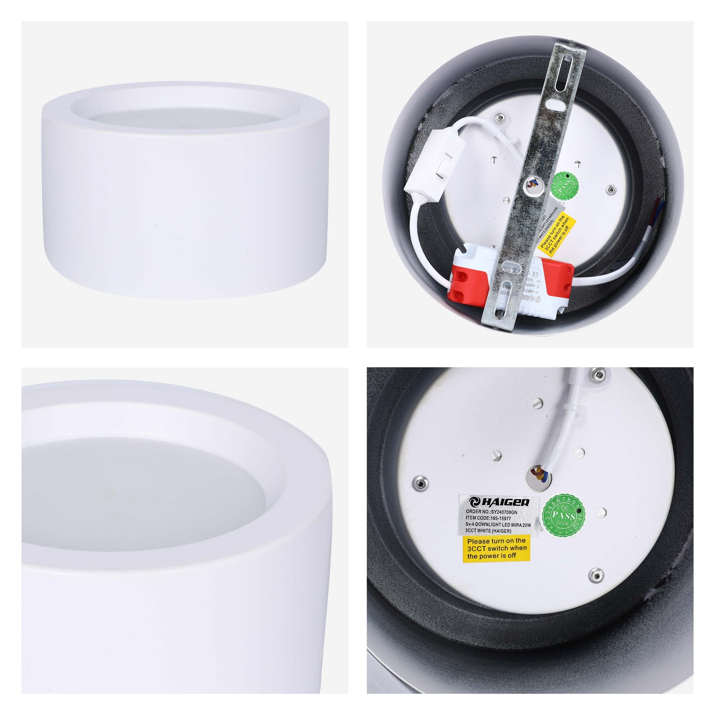 Современный светильник&nbsp; MIRA, накладной LED Downlight, 10W / 20W / 30W, 3CCT (4000K / 6000K), белый / чёрный, металлический корпус
