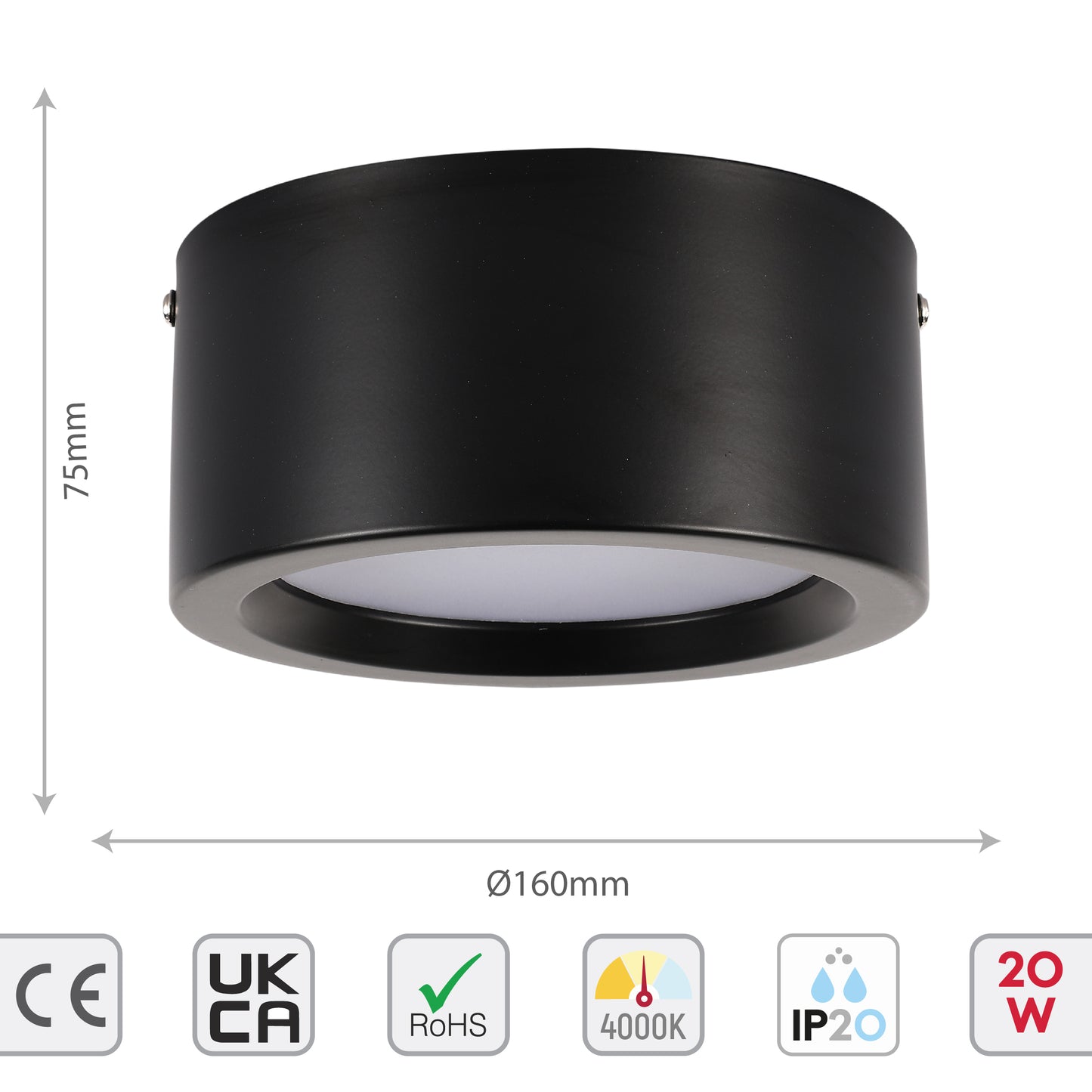 Современный светильник&nbsp; MIRA, накладной LED Downlight, 10W / 20W / 30W, 3CCT (4000K / 6000K), белый / чёрный, металлический корпус