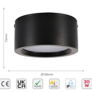 Современный светильник&nbsp; MIRA, накладной LED Downlight, 10W / 20W / 30W, 3CCT (4000K / 6000K), белый / чёрный, металлический корпус
