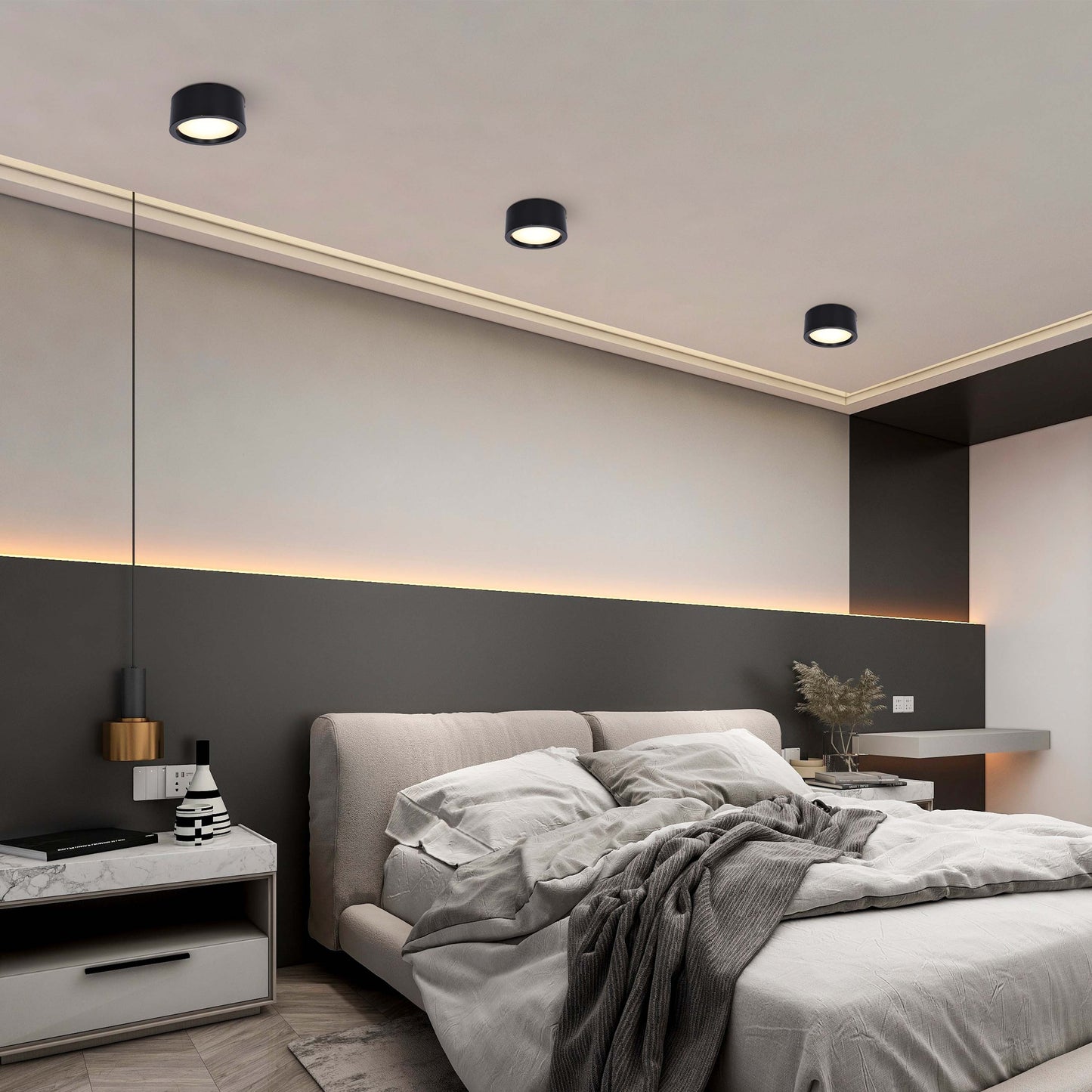 Современный светильник&nbsp; MIRA, накладной LED Downlight, 10W / 20W / 30W, 3CCT (4000K / 6000K), белый / чёрный, металлический корпус
