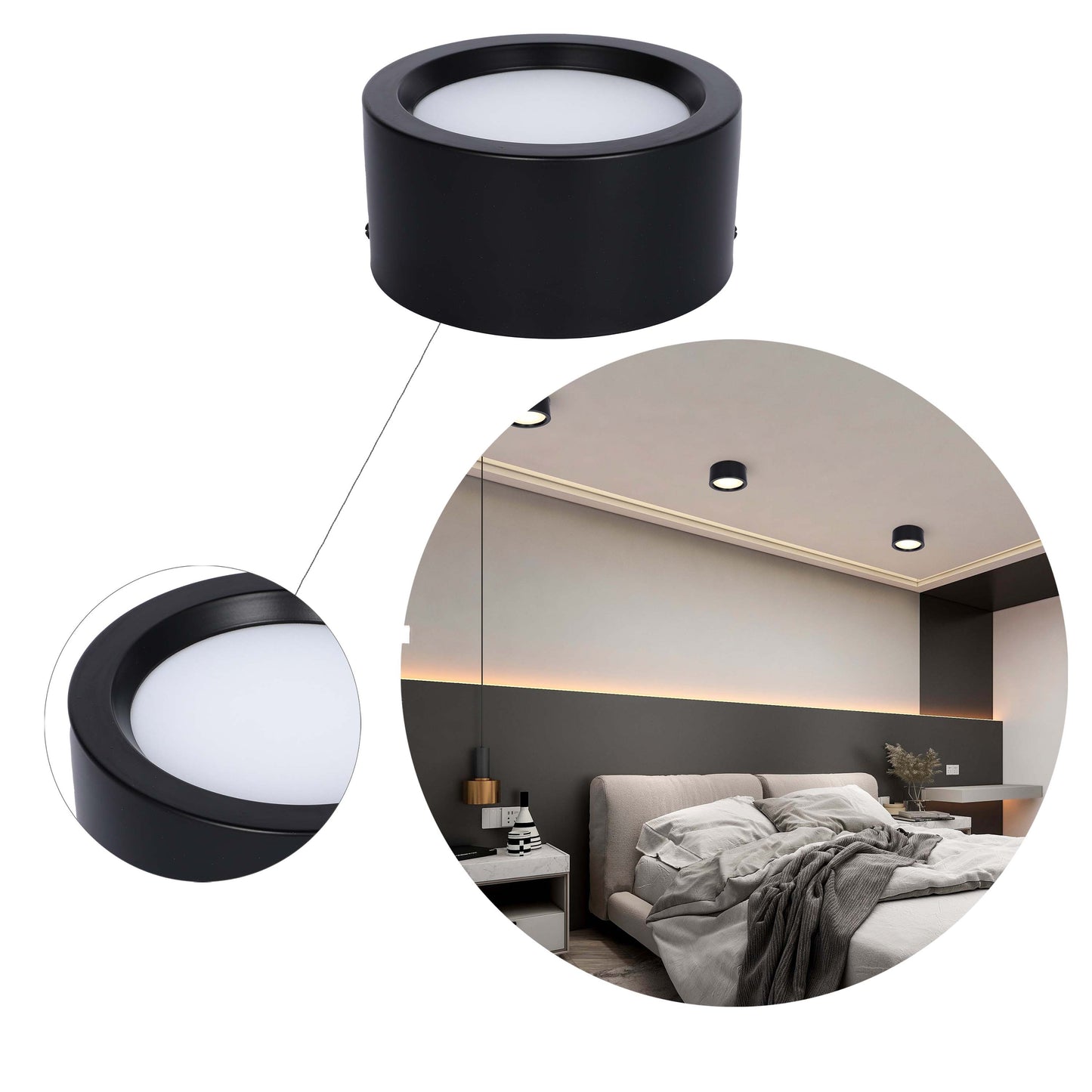 Современный светильник&nbsp; MIRA, накладной LED Downlight, 10W / 20W / 30W, 3CCT (4000K / 6000K), белый / чёрный, металлический корпус