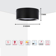 Современный светильник&nbsp; MIRA, накладной LED Downlight, 10W / 20W / 30W, 3CCT (4000K / 6000K), белый / чёрный, металлический корпус
