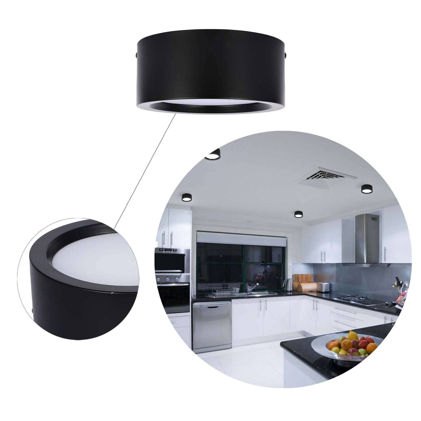 Современный светильник&nbsp; MIRA, накладной LED Downlight, 10W / 20W / 30W, 3CCT (4000K / 6000K), белый / чёрный, металлический корпус
