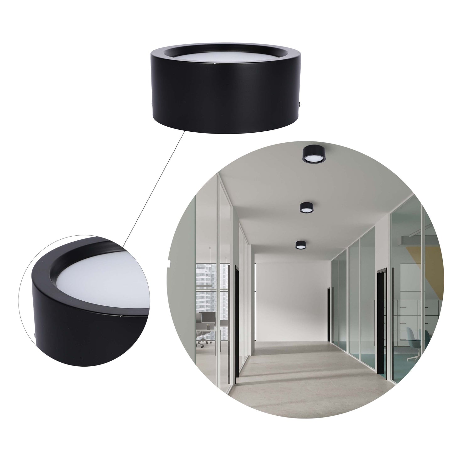Современный светильник&nbsp; MIRA, накладной LED Downlight, 10W / 20W / 30W, 3CCT (4000K / 6000K), белый / чёрный, металлический корпус