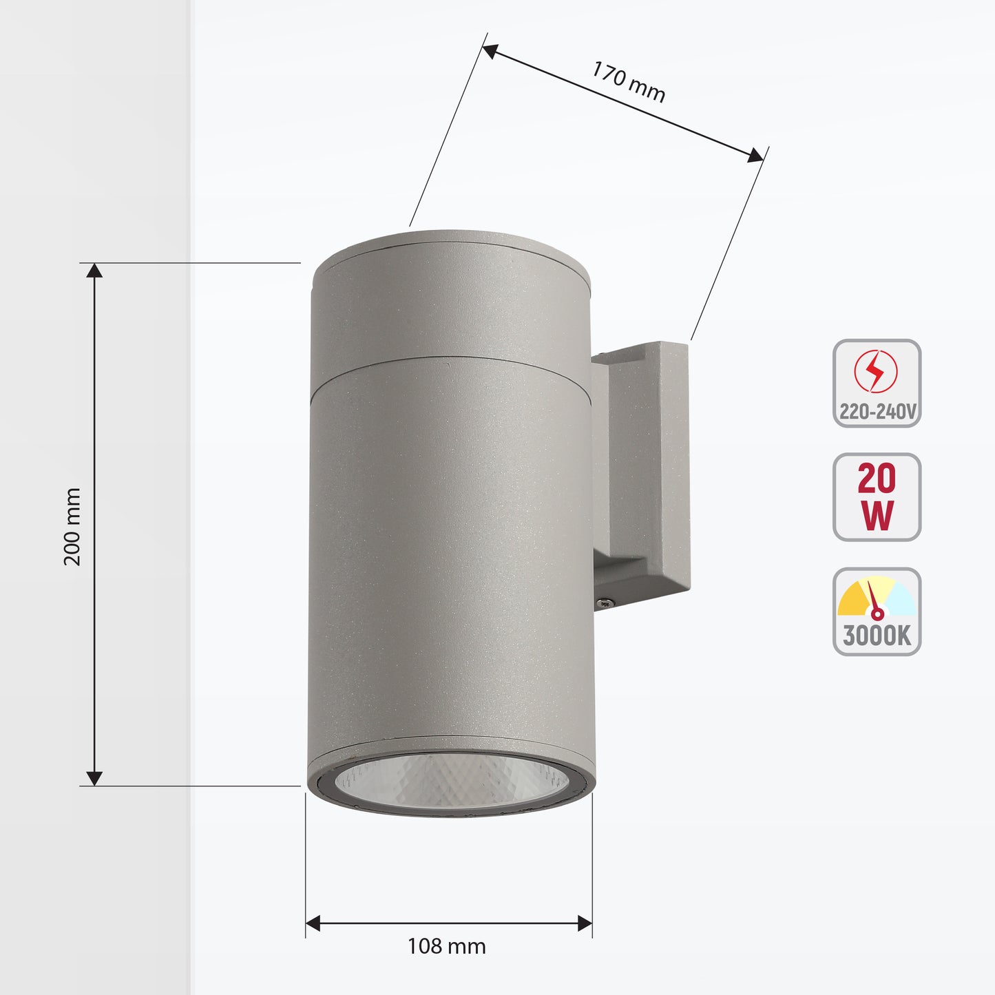 Настенный светильник LED B250-1 ECO (1×20W / 2×20W, COB, серый, 3000K / 4000K, IP54)
