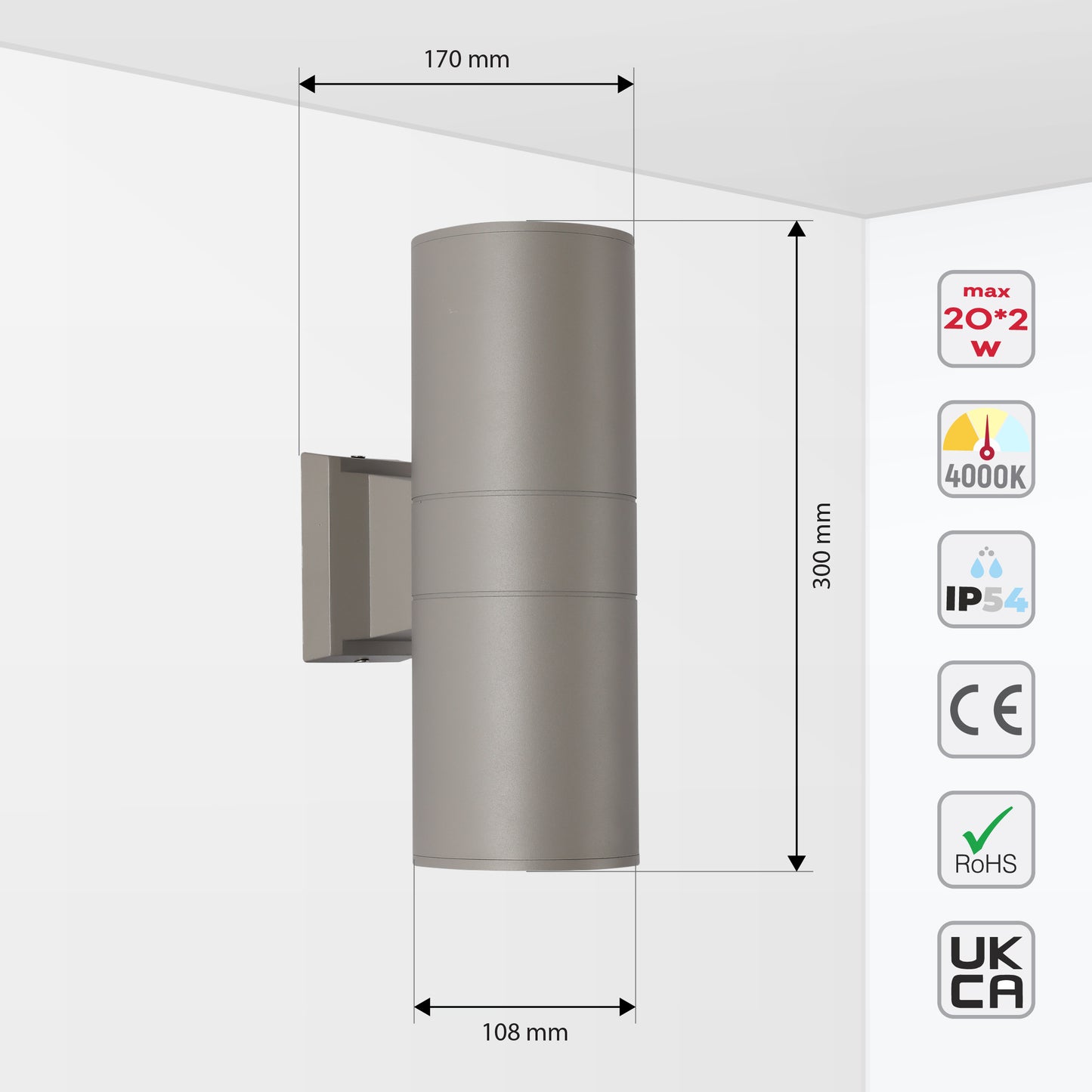 Настенный светильник LED B250-1 ECO (1×20W / 2×20W, COB, серый, 3000K / 4000K, IP54)