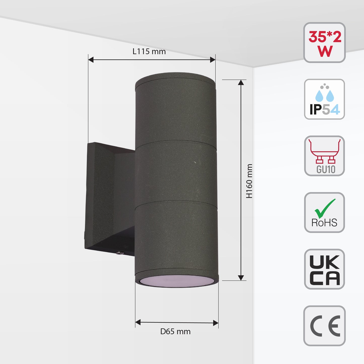 Настенный светильник LED 312G (2×GU10, тёмно-серый, IP54)