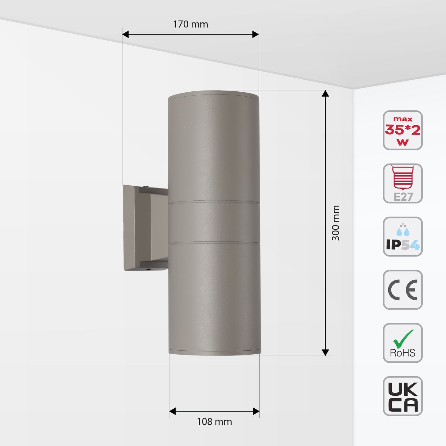 Настенный светильник LED 311S ECO (1×E27 / 2×E27, серебристо-серый, IP54)