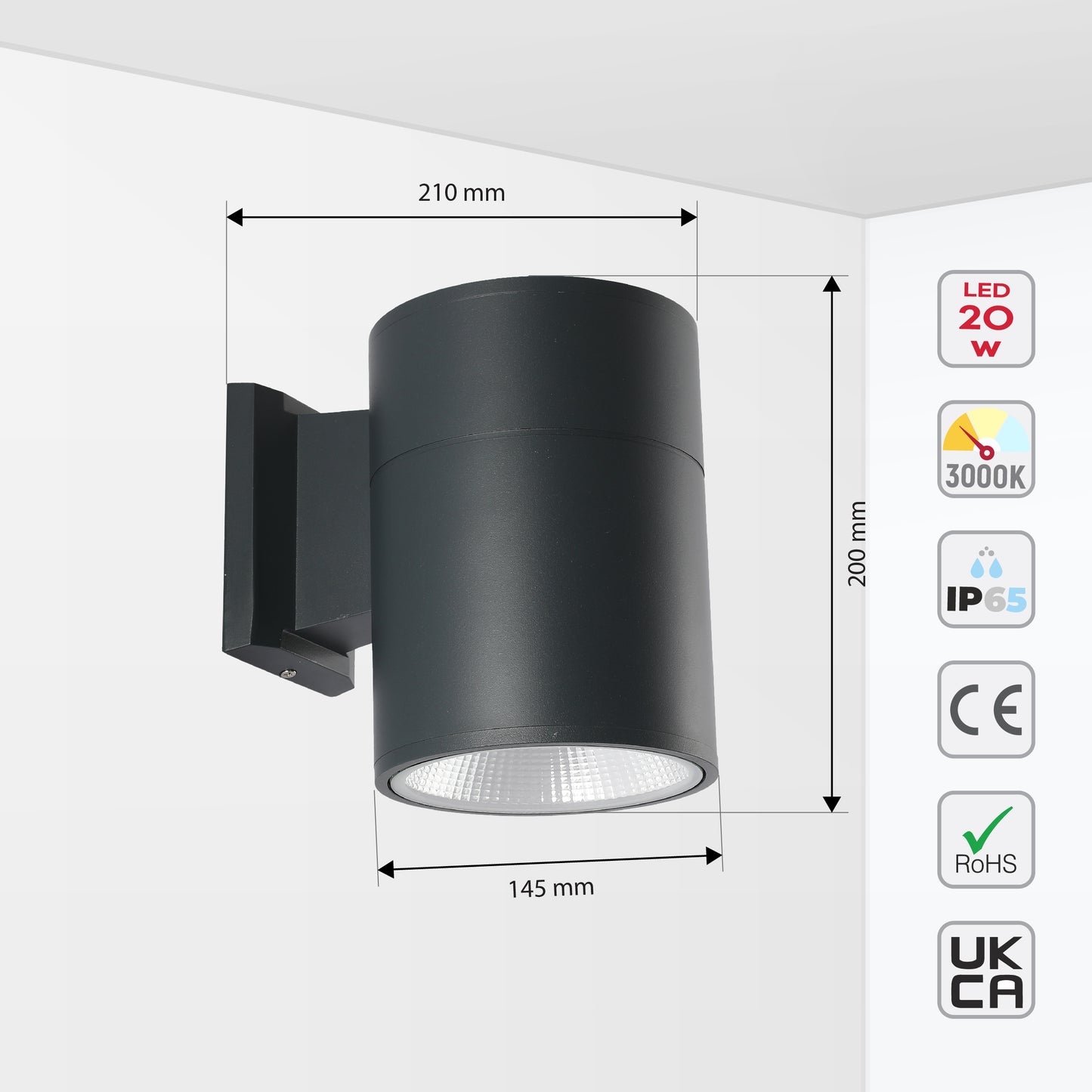 Уличный светильник LED 20W (чёрный, 3000K, IP65)