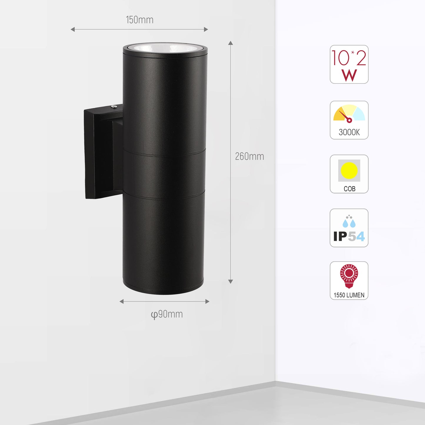 Уличный светильник COB LED 2×10W (чёрный, IP54)