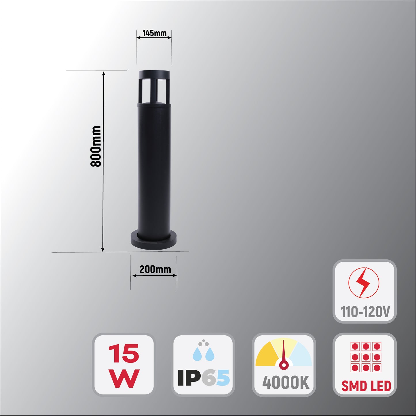 Газонный Светильник (Боллард) 15W, 4000K