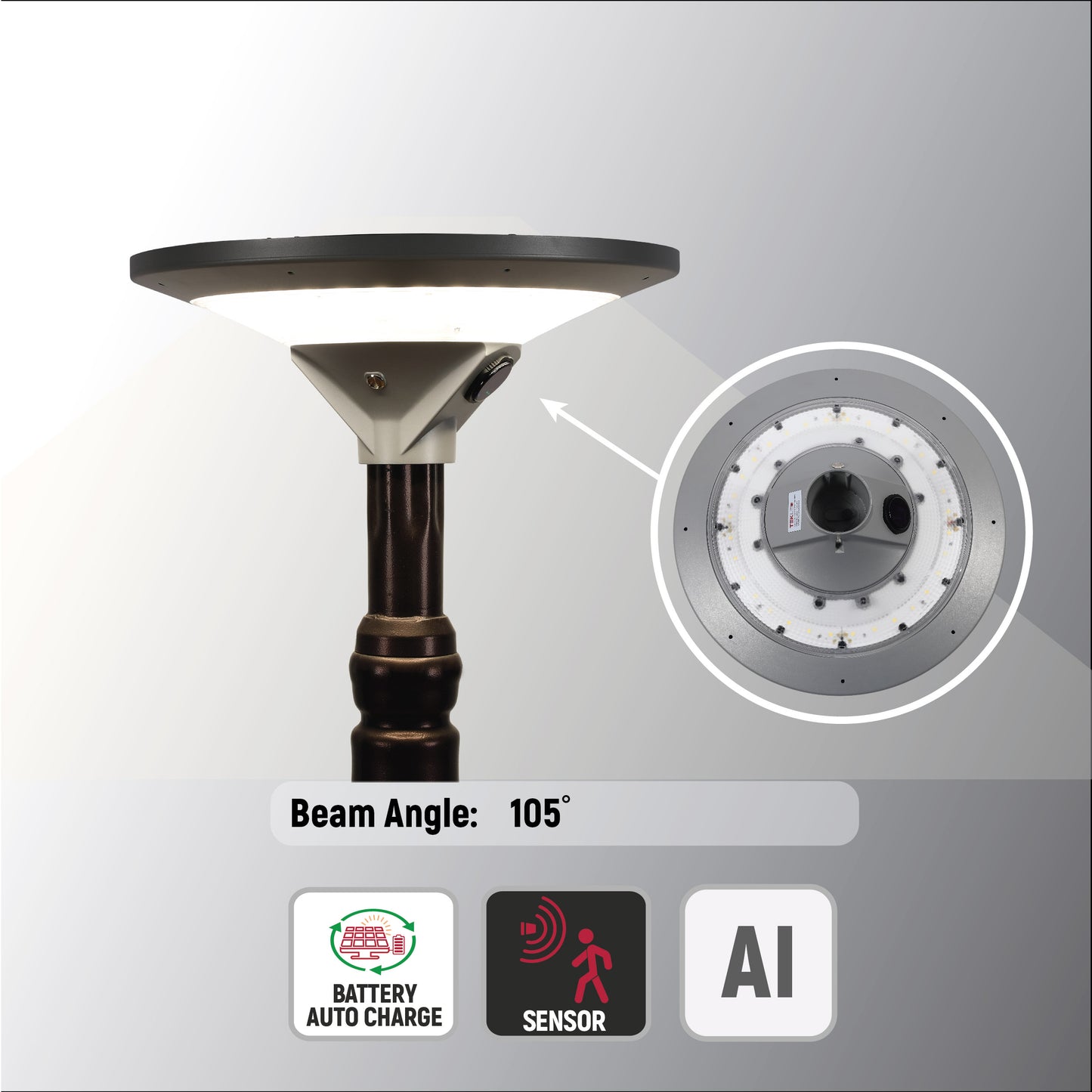 Автономный Парковый LED Светильник на Солнечной Батарее