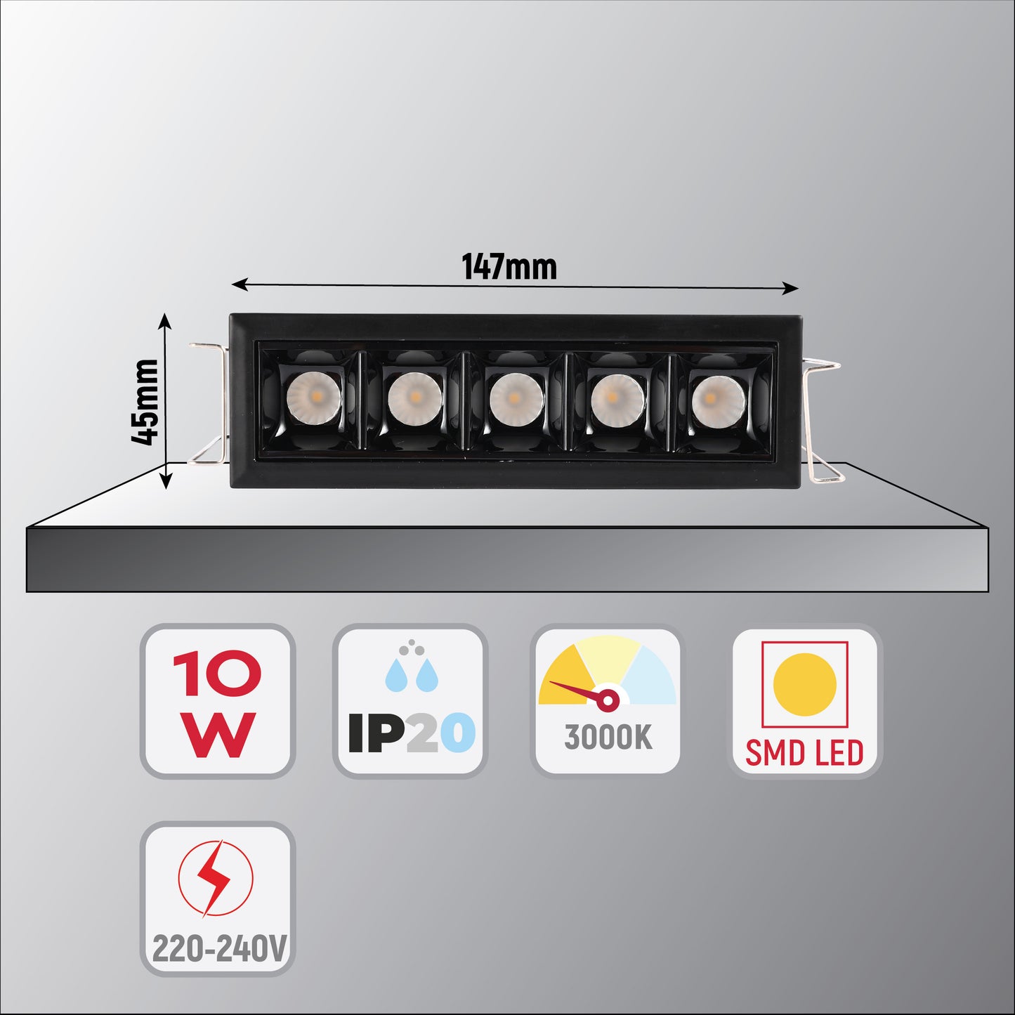 Встраиваемый Линейный LED Светильник 10W