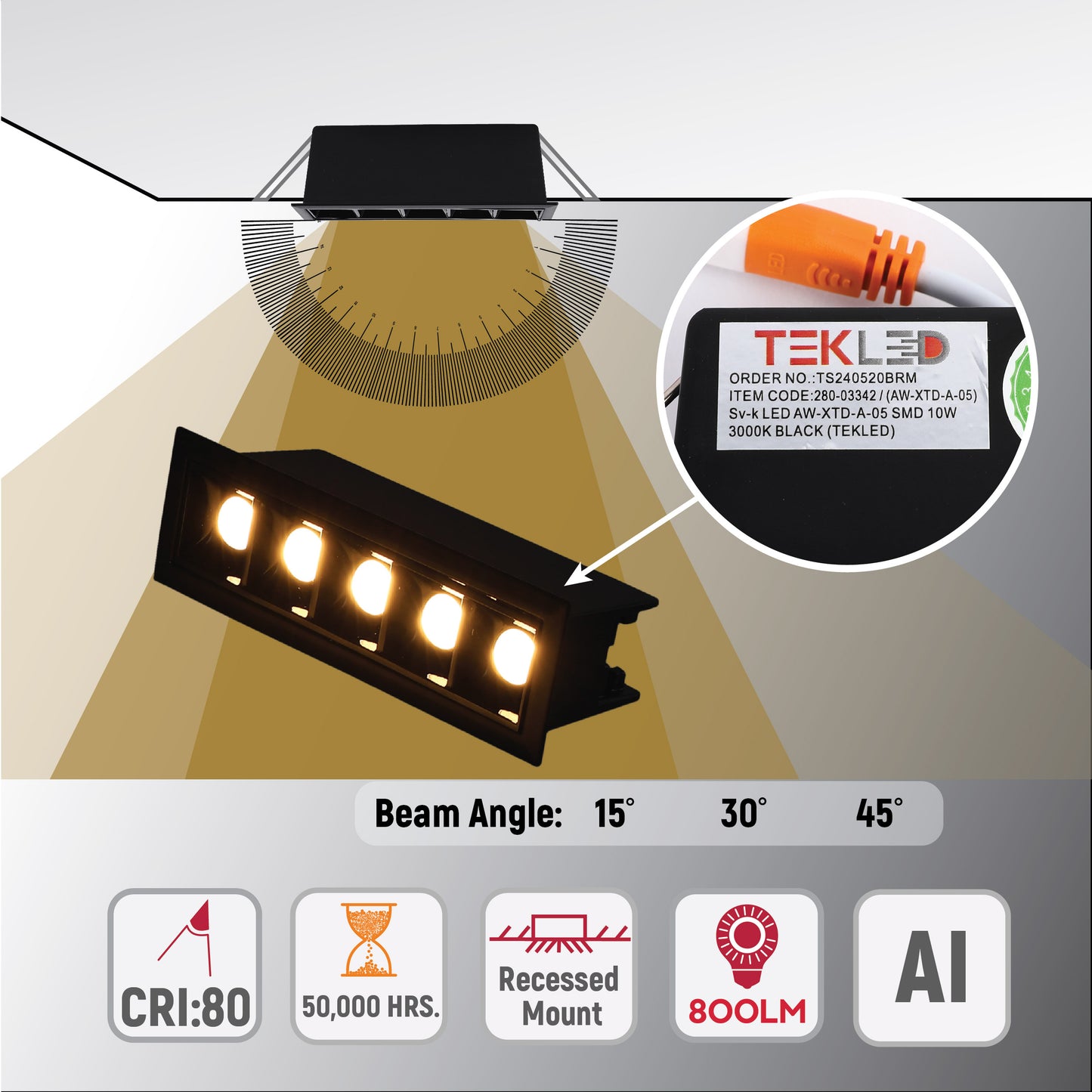 Встраиваемый Линейный LED Светильник 10W