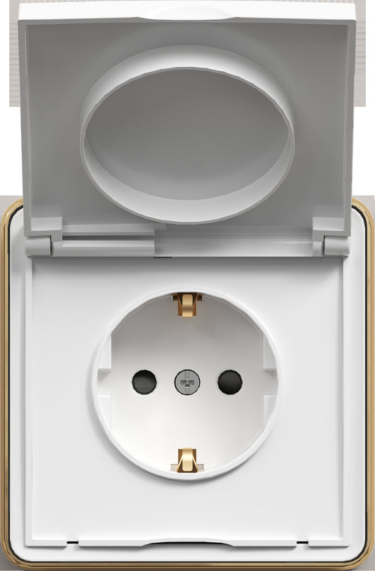 Розетка с крышкой, с/з, с/у, серия SAKURA