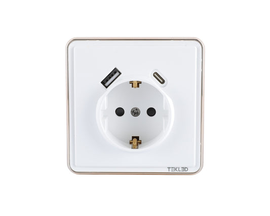 Розетка 1-я с/з + USB (Тип A+C), с/у, серия SAKURA