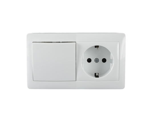 Выкл + розетка с заземл наруж белый KANSO (TEKLED Electric)72/6