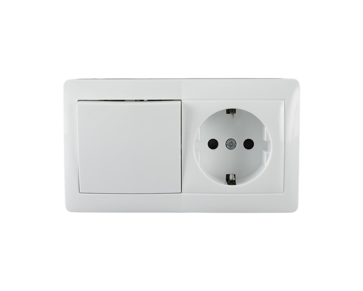 Выкл + розетка с заземл наруж  белый KANSO (TEKLED Electric)72/6