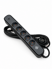 Удлинитель на 5 гнезд 5 м с выключателем, USB и Type-C, 3х1,5 мм², BV-0505-A/C, серия PROLINE-ULTRA