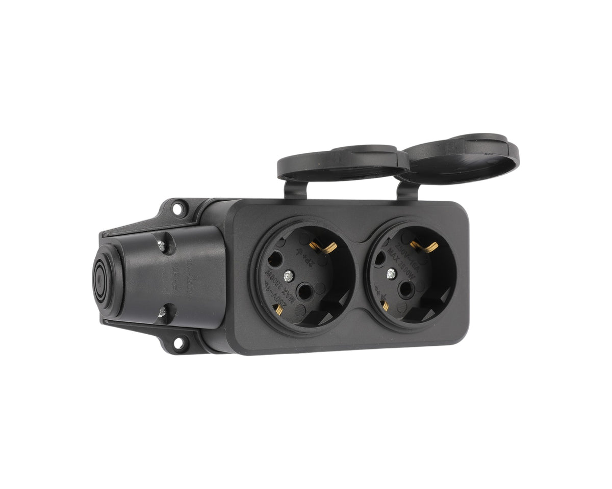 Розетка переносная 2-я с заземлением и крышками IP44, 16А, YK402P (TEKLED ELECTRIC)