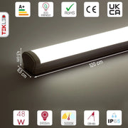 Технические характеристики линейного светильника LED Tri-Proof на 48Вт, IP65, длина 120 см, подойдет для коммерческих помещений.