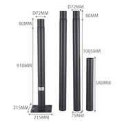A range of grey lamp posts of various heights and with different base types, displayed with their dimensions annotated.