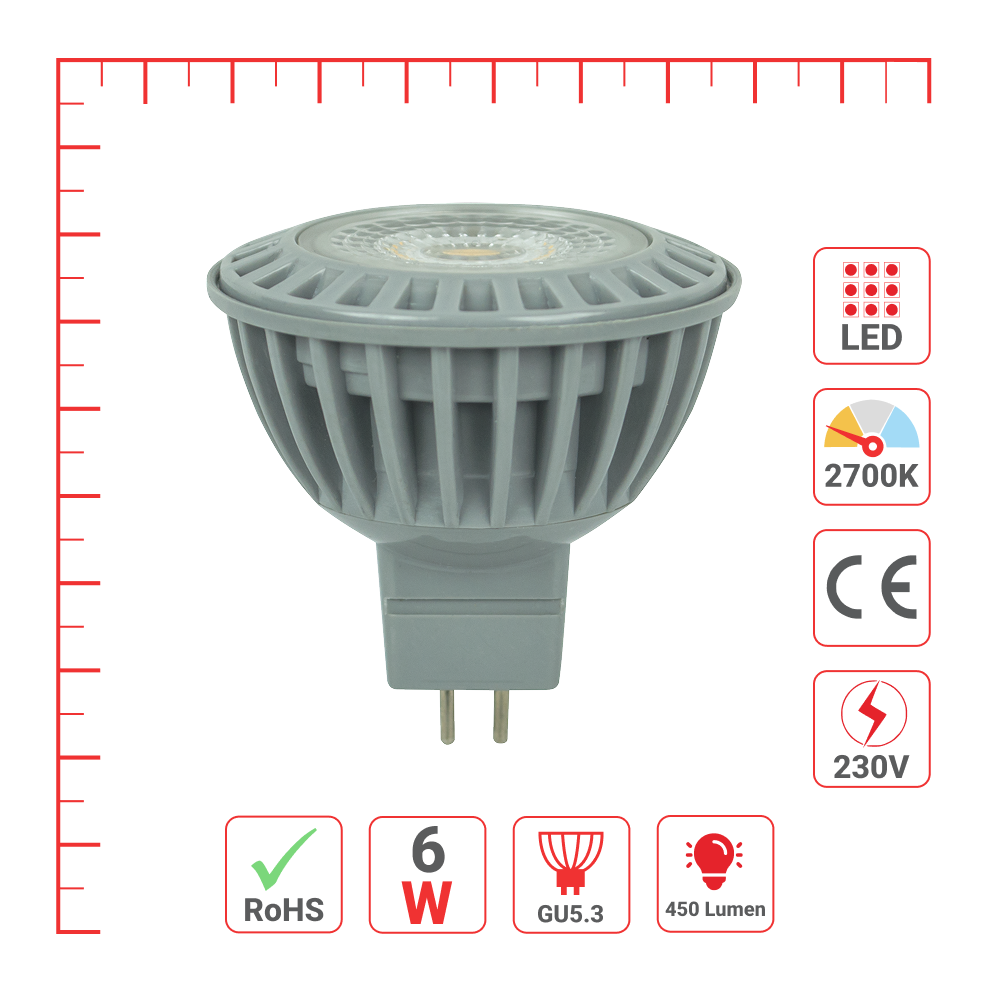 Лампа LED JCDR (спот), 6Вт, 450Лм, GU5.3