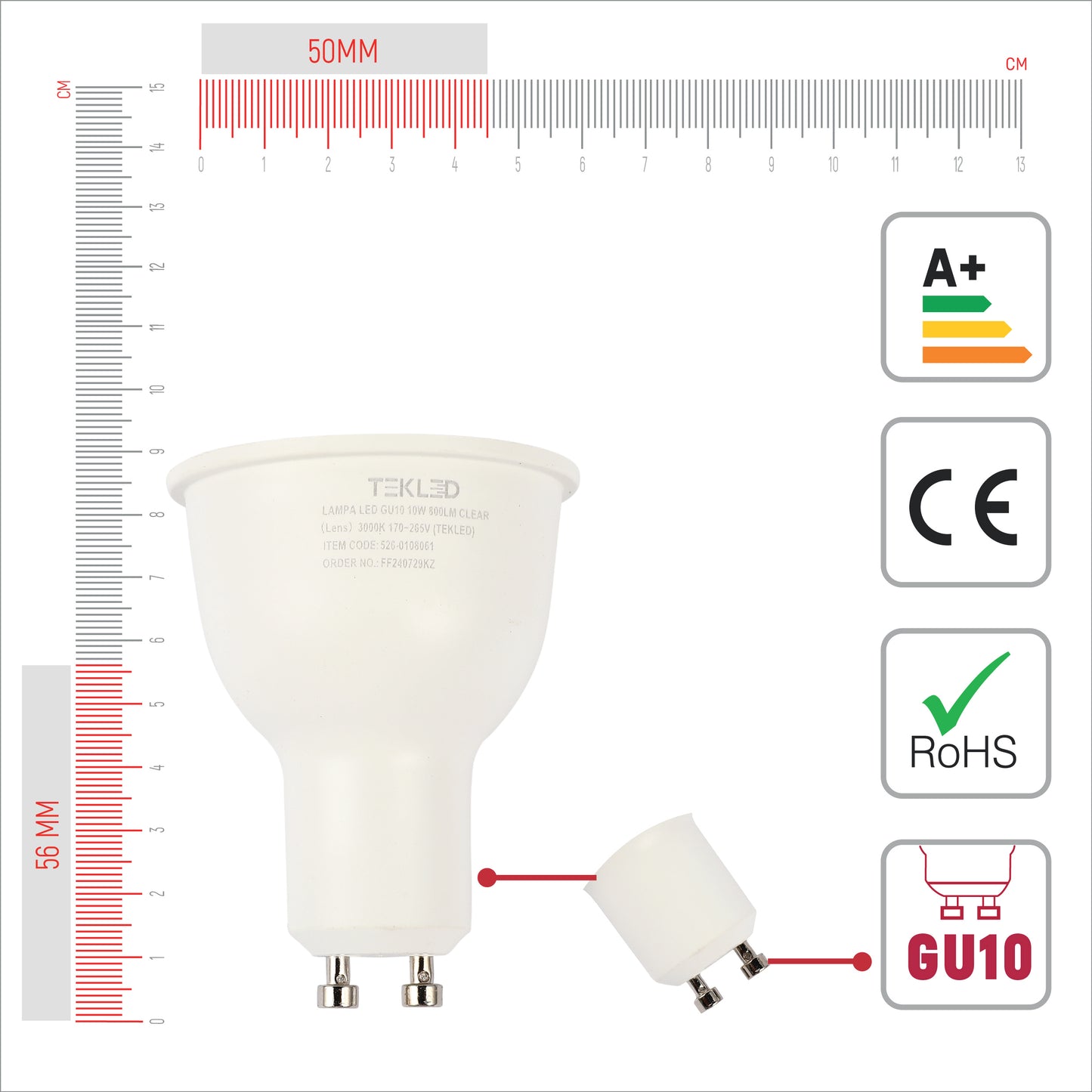LED-Лампа GU10 (10W, 3000K, CLEAR)