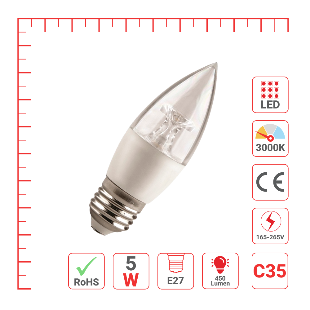 Лампа LED CRYSTAL C35 (хрустальная свеча), 5Вт, 450Лм, E27