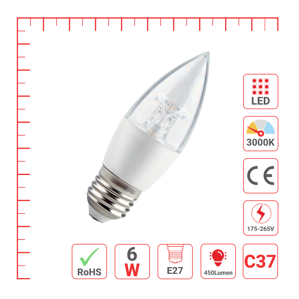 Лампа LED CRYSTAL C37 (хрустальная свеча), 6Вт, E27 (ECOLITE)