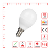 Лампа LED P45 (грибок), 6Вт, 470Лм, E14 (ECOLITE), 6400K