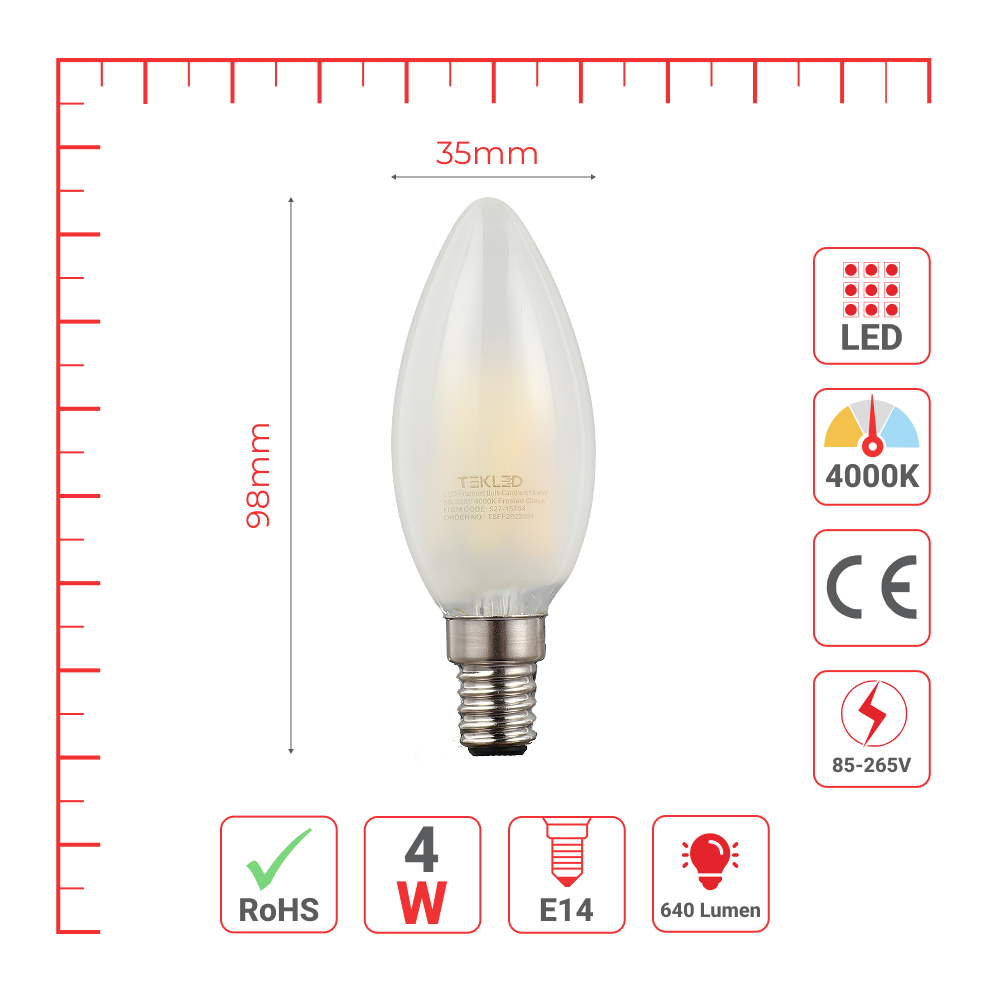 Лампа LED Filament свеча, 4Вт, E14, Матовая