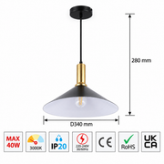Pendant Lamp MMD24064A-1S Black+Brass 1xE27 (TEKLED)