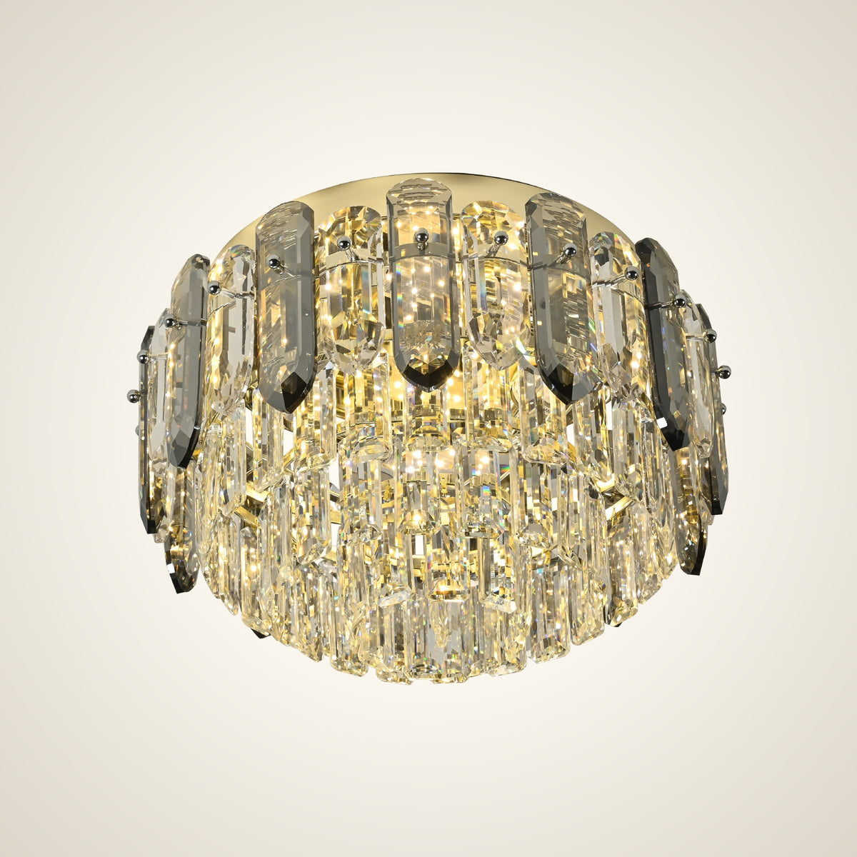 Tiered Flush Chandelier Ceiling Light with Smoky and Clear Crystals