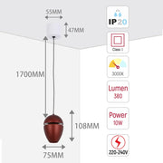 Size and technical specs of the Acorn LED Pendant Downlight with Cove Lighting Effect 10W Warm White-150-19072