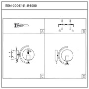 A diagram showing the steps to install a curved sconce light to a wall. The item code is 151-198080.