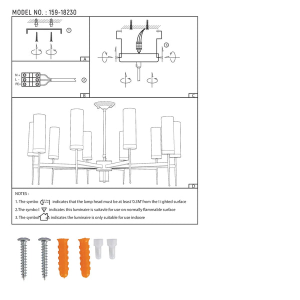 User manual for American Fluted Glass Chandelier Ceiling Light-159-18230