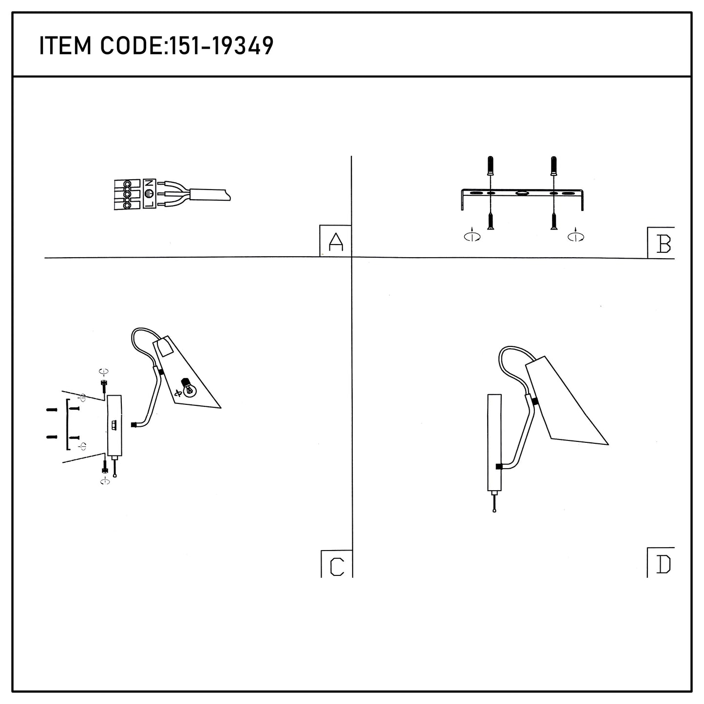 A technical diagram showcasing the components of different lighting fixtures with different connection types.