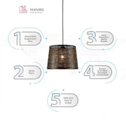 Features of black-golden metal frustum pendant light square pattern with e27 fitting