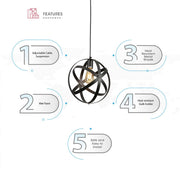 Close up shots of Black Metal Caged Globe Pendant Ceiling Light with E27 | TEKLED 150-18089