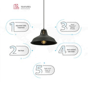 Close up shots of Black Metal Step Pendant Ceiling Light with E27 | TEKLED 150-15034