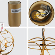 Detailed shots of Gold Aluminium Bronze Globe Cage Pendant Chandelier Light with 3xE14 Fittings | TEKLED 159-17448
