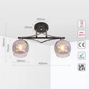 Size and tech specs of Geometric Starburst Faded Smoky Grey Globe Black & Bronze Ceiling Light | TEKLED 159-179983