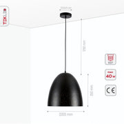 Product dimensions of black golden metal starlight cone pendant light e27