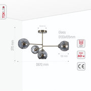Product dimensions of clear glass dome antique brass semi flush ceiling light 4xe27
