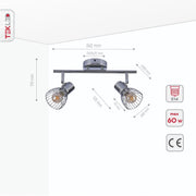 Product dimensions of silver cage chrome body semi flush ceiling light 2xe14